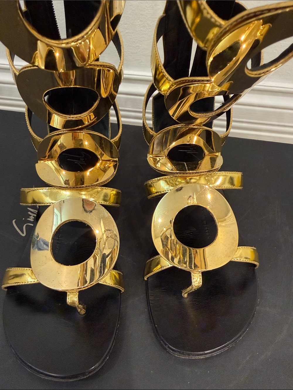 Giuseppe Zanotti Dubai Exclusive Gold Mirror Gladiator Runway Boots 37 - Picture 12 of 15